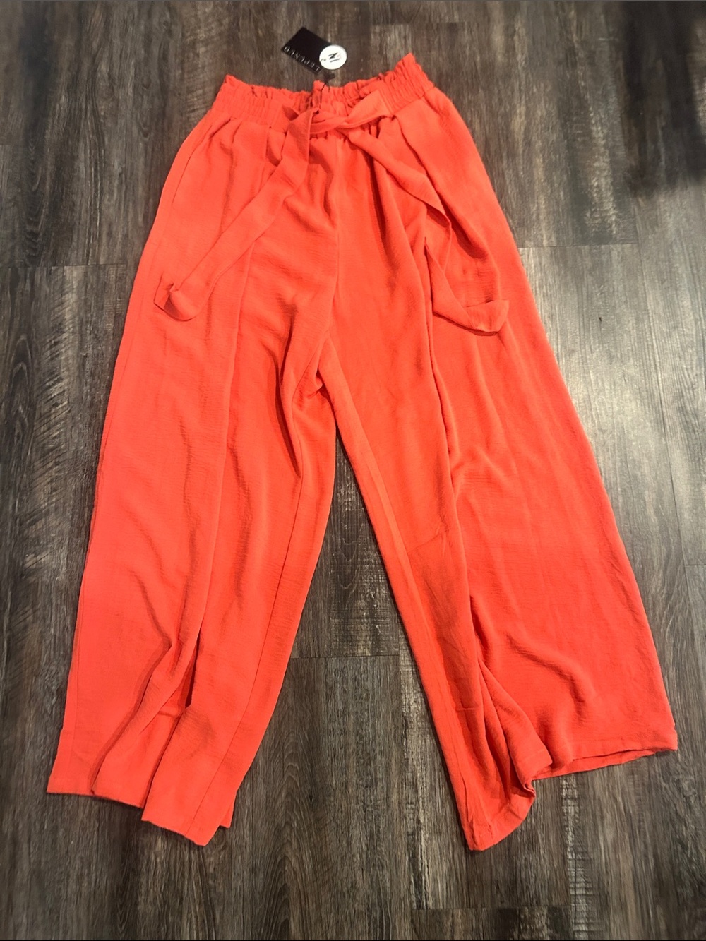 Wide-Leg Paperbag Waist Pants in Coral